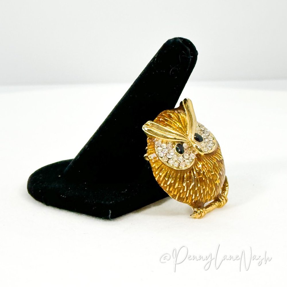 Vintage Owl/Bird Gold Tone with Rhinestones Pin Brooch - Picture 2 of 4